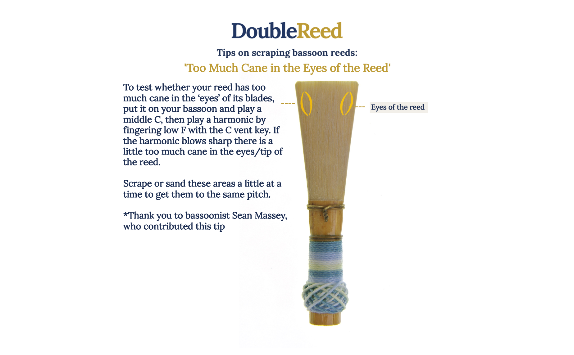 Adjusting bassoon reeds by Double Reed Ltd.: 'Too much Cane in the Eyes of the Reed'